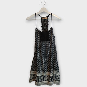Hollister Top Women Small Black Beige Razorback Crochet Y2K Babydoll Mini Dress